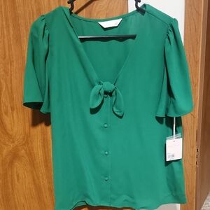 LC Lauren Conrad Green Tie-Front Blouse